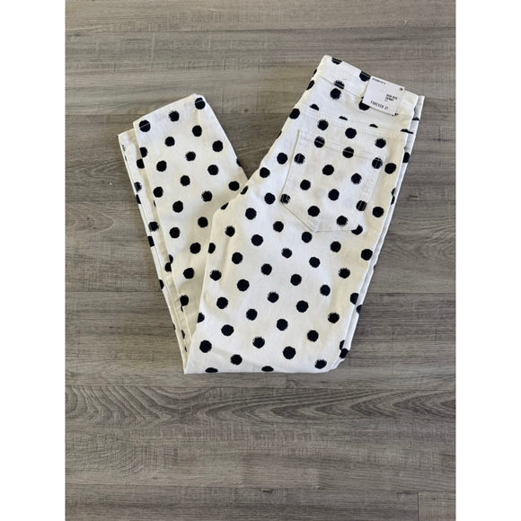 Forever 21 Polka Dot Jeans High Rise Skinny Size 26 Black White Stretch Y2K NWT - Picture 2 of 7